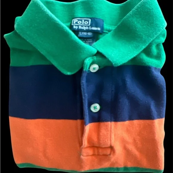 Boys Polo Ralph Lauren Striped Polo Shirt - Green, Orange, and Navy - Picture 4 of 5